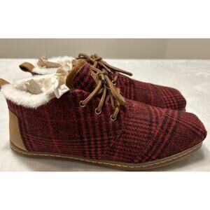 Toms Women’s Size 8.5 Shoes Booties Red Plaid Lace Up Fur Lined Lace Up